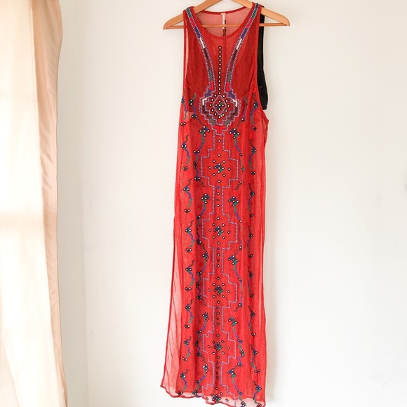 Free People Red Embroidered Maxi Dress - Picture 1 of 14
